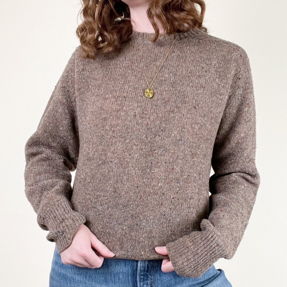 Vintage Speckled 100% Wool Knit Oversized Sweater Minimalist Old Money Academia